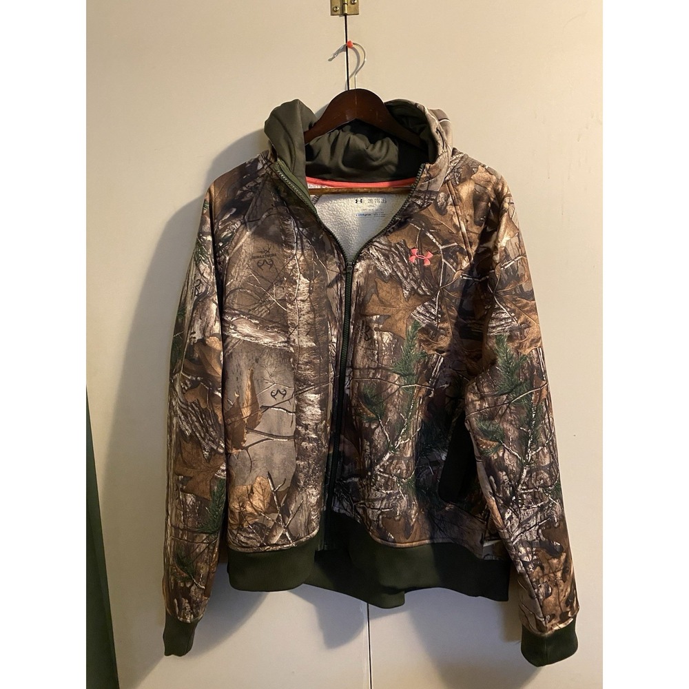 Women's Under Armour Storm Realtree Camo Fleece Hoodie Full Zip Jacket Size 2XL